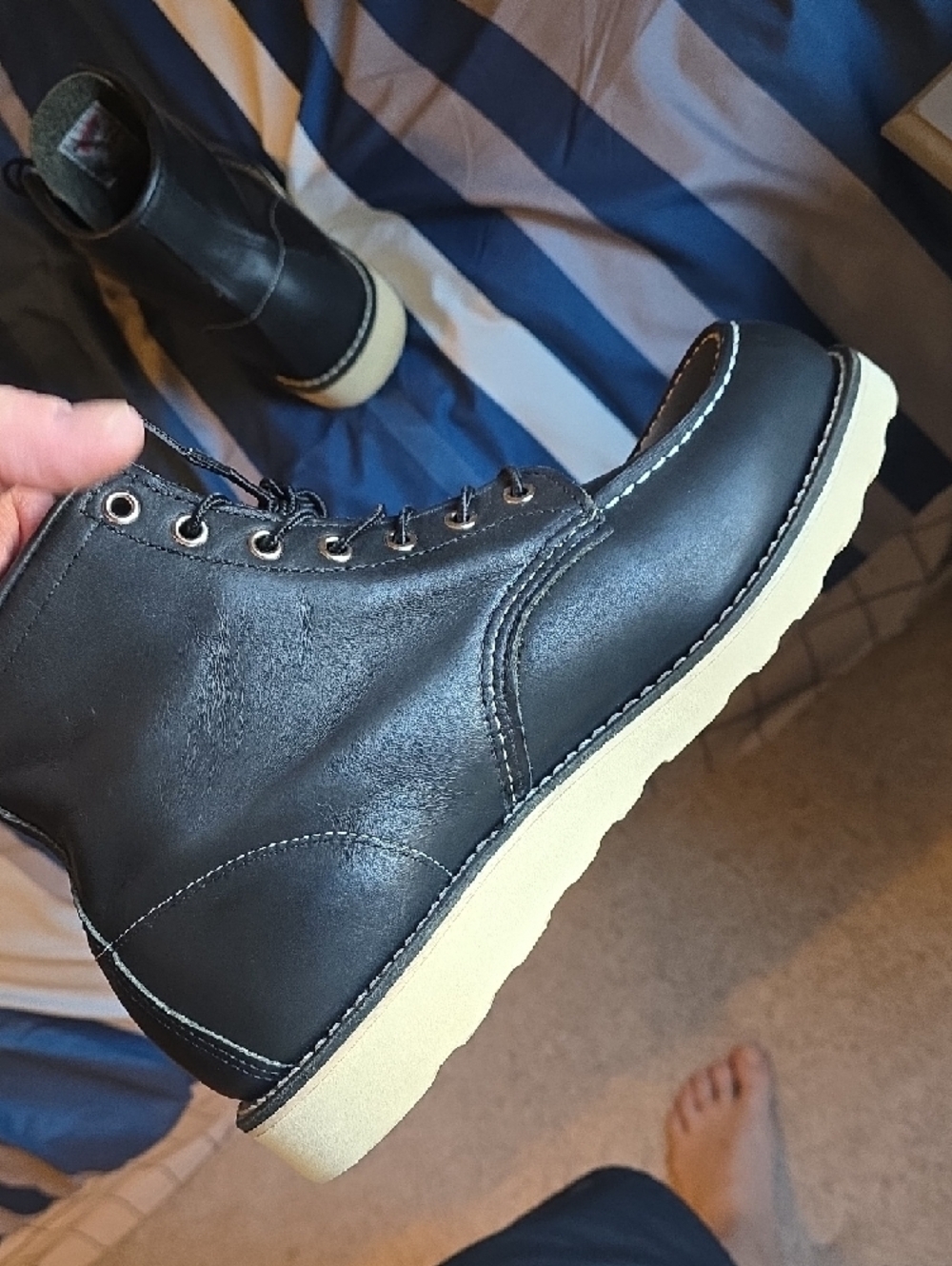 Red Wing Shoes Black Leather Moc Toe Boots with Cream Outsole - Picture 5 of 10